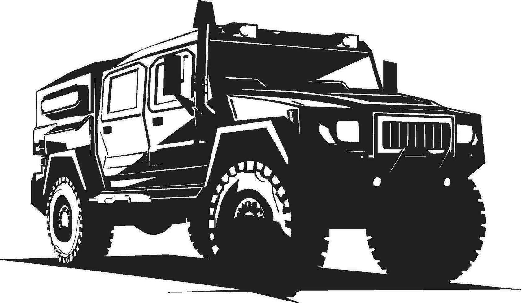 défensive expédition militaire véhicule icône guerrier s balade noir armée 4x4 logo vecteur