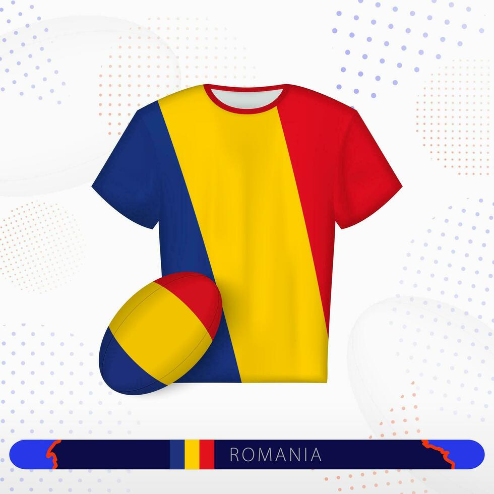 Roumanie le rugby Jersey avec le rugby Balle de Roumanie sur abstrait sport Contexte. vecteur
