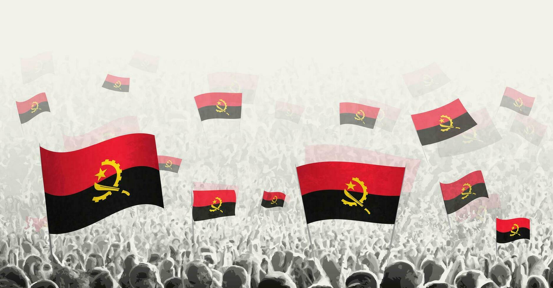 abstrait foule avec drapeau de Angola. les peuples manifestation, révolution, la grève et manifestation avec drapeau de Angola. vecteur