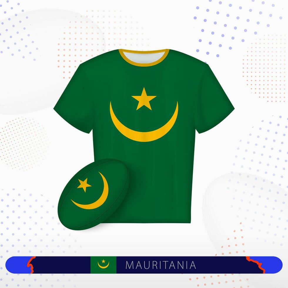 Mauritanie le rugby Jersey avec le rugby Balle de Mauritanie sur abstrait sport Contexte. vecteur