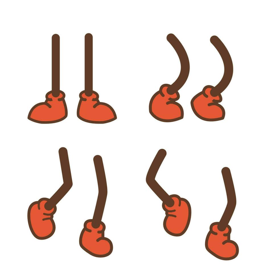 comique dessin animé jambes dans action collection. marrant pieds dans chaussures. mascotte personnage corps les pièces ensemble. vecteur illustration isolé sur blanc Contexte.