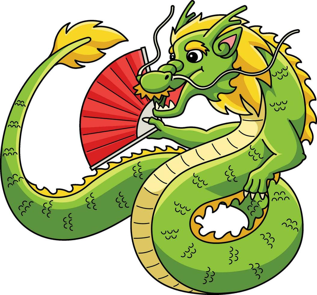 année de le dragon avec main ventilateur dessin animé clipart vecteur