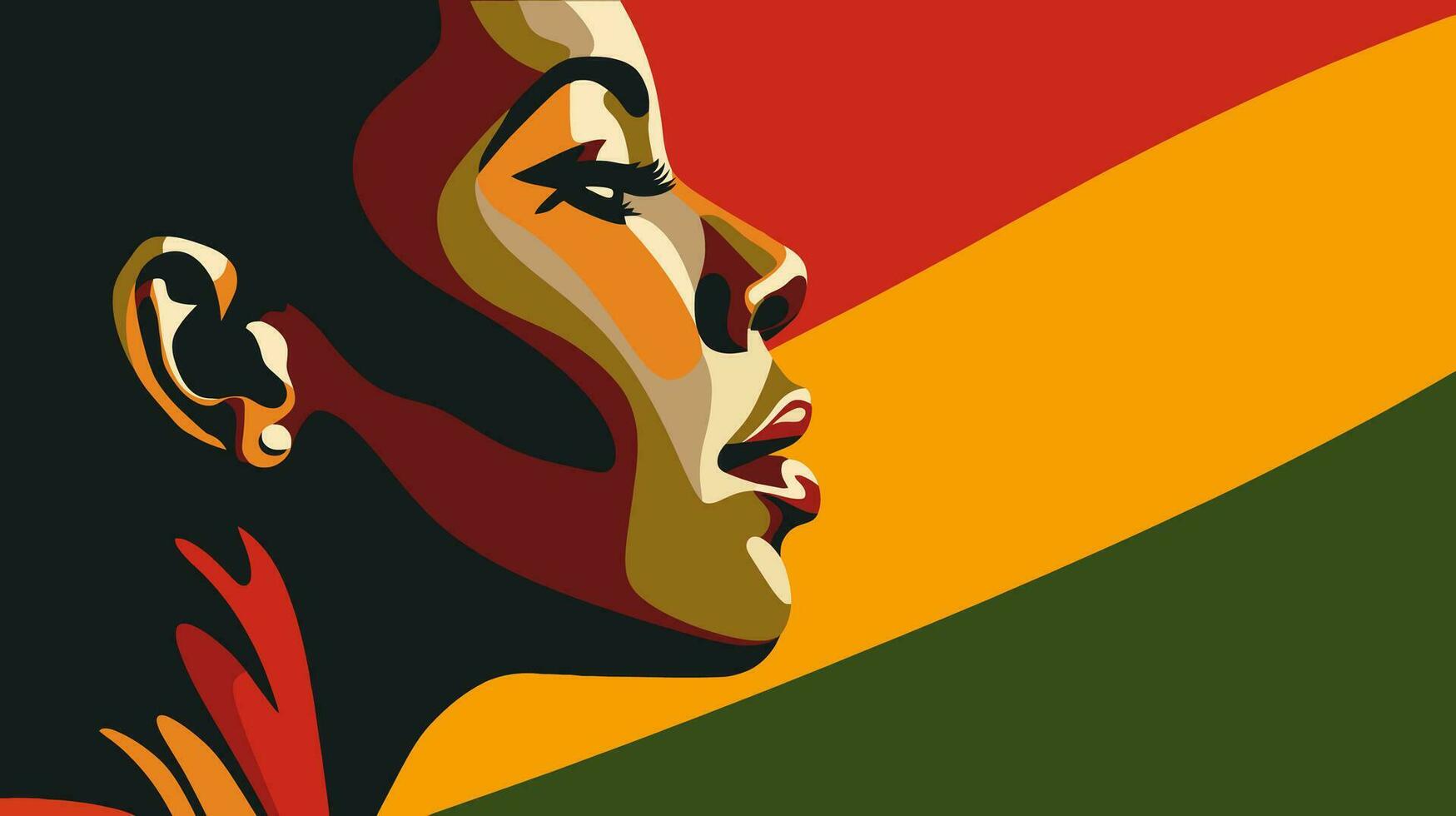 noir histoire mois Contexte dans vecteur. Afro-américain femme visage dans profil plus de rouge Jaune vert noir couleurs Contexte. juneteenth liberté journée. racial égalité, liberté, Humain droits journée. vecteur