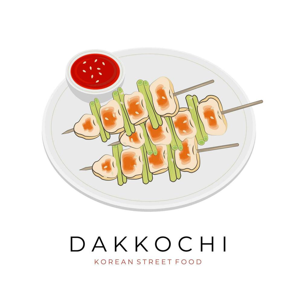 dakkochi dak-kkochi poulet brochette vecteur illustration logo