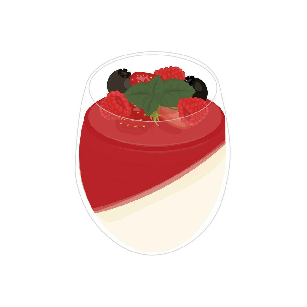 logo illustration panna cotta avec fraise dans une verre pots vecteur