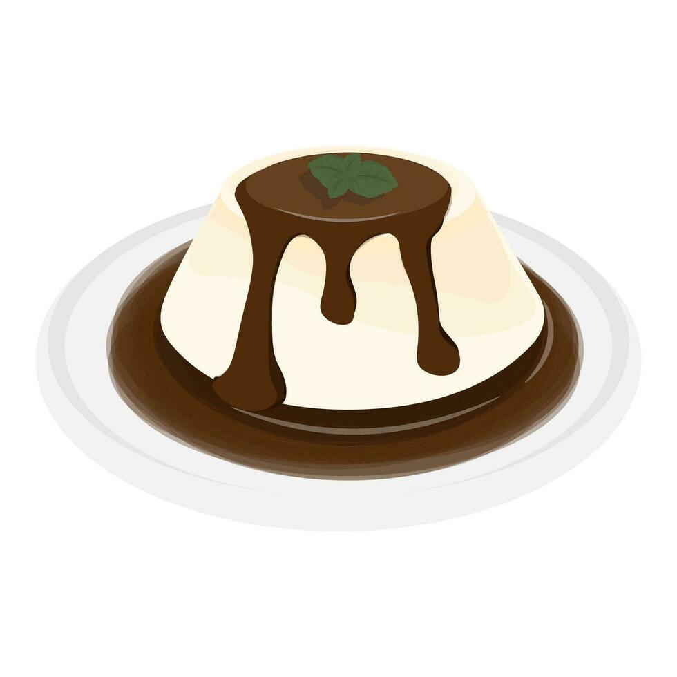 logo illustration italien dessert panna cotta avec Chocolat sauce vecteur