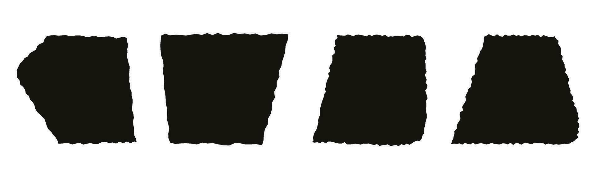 collection de déchiré papier pièces. noir carré cadres avec irrégulier bords.set de silhouettes de déchiré rectangulaire formes. pièce de grunge collage autocollants. vecteur
