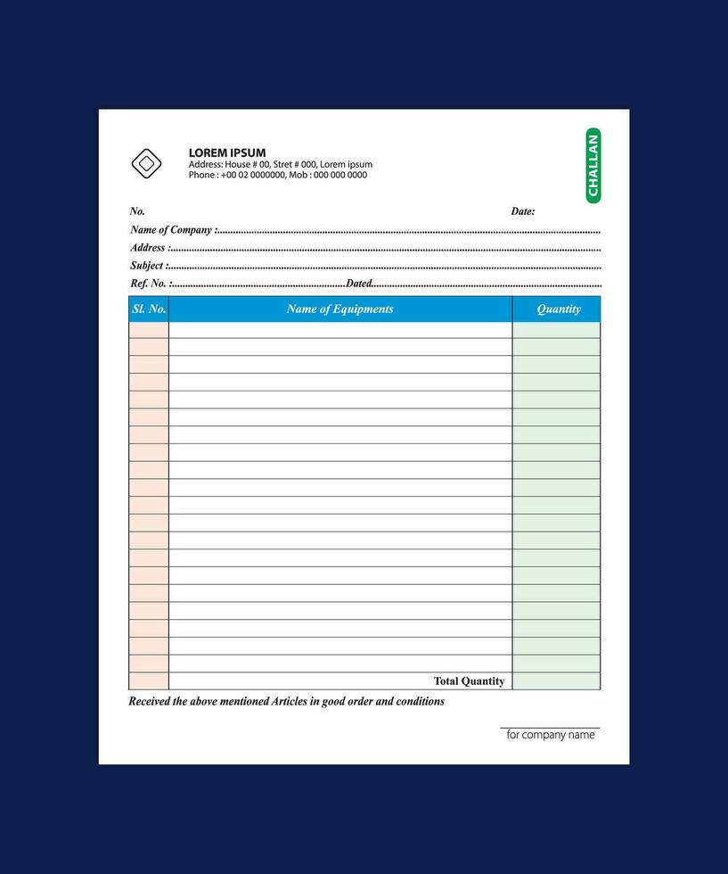 facture challan modèle conception, Challan, livraison Challan, challan former, facture de entrée logement glisser, facture de entrée expédition, petit espèces, facture de entrée voies respiratoires, vecteur