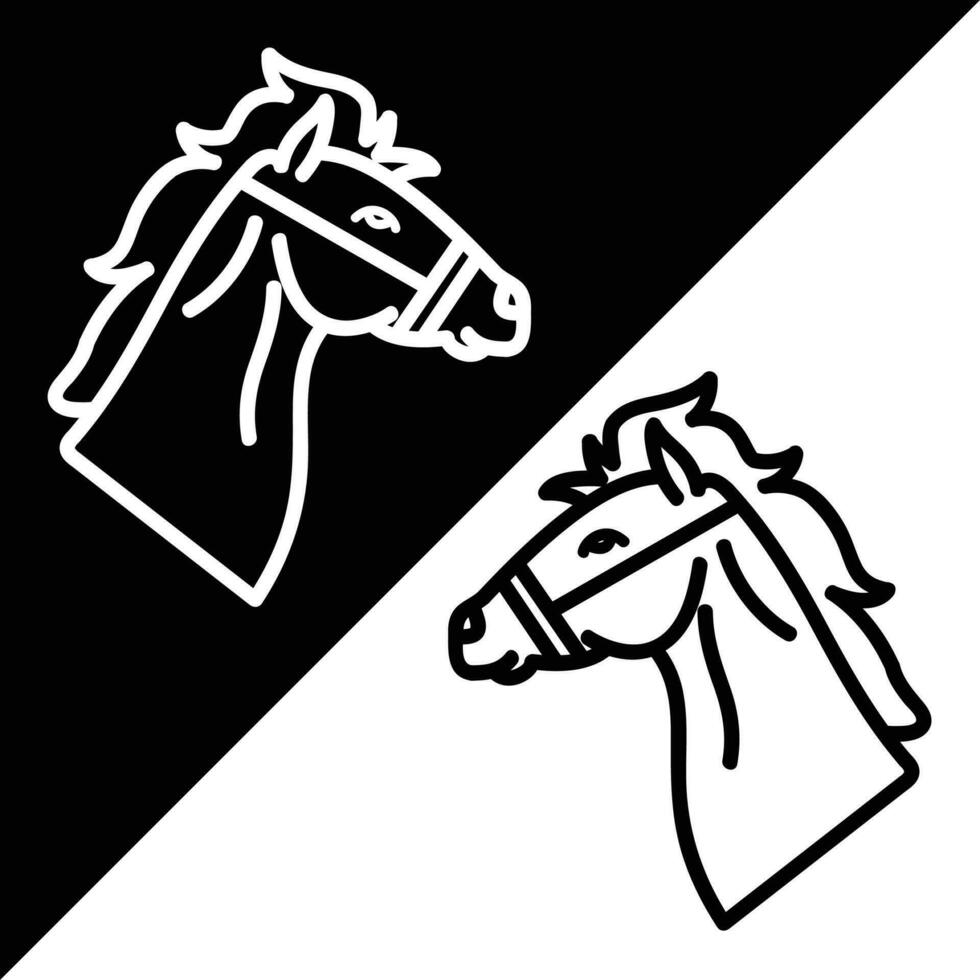 cheval vecteur icône, direct style icône, de animal tête Icônes collection, isolé sur noir et blanc Contexte.