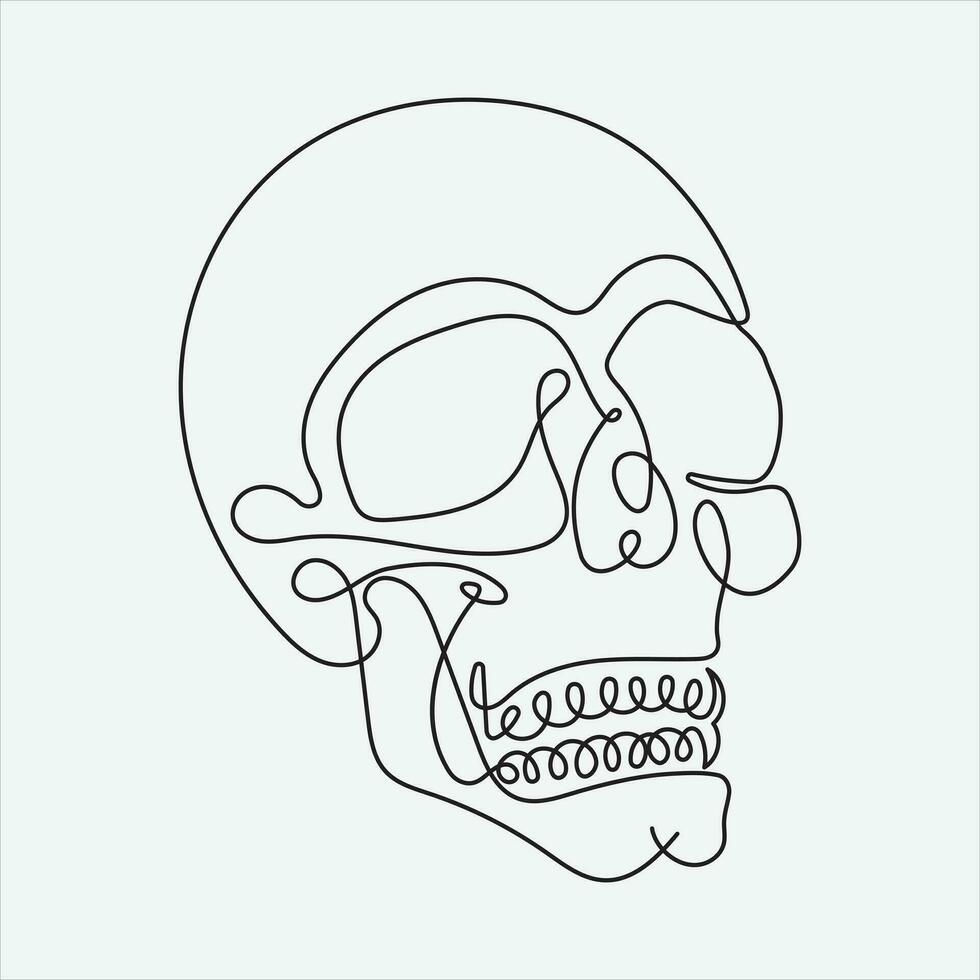 un ligne main tiré crâne contour vecteur illustration