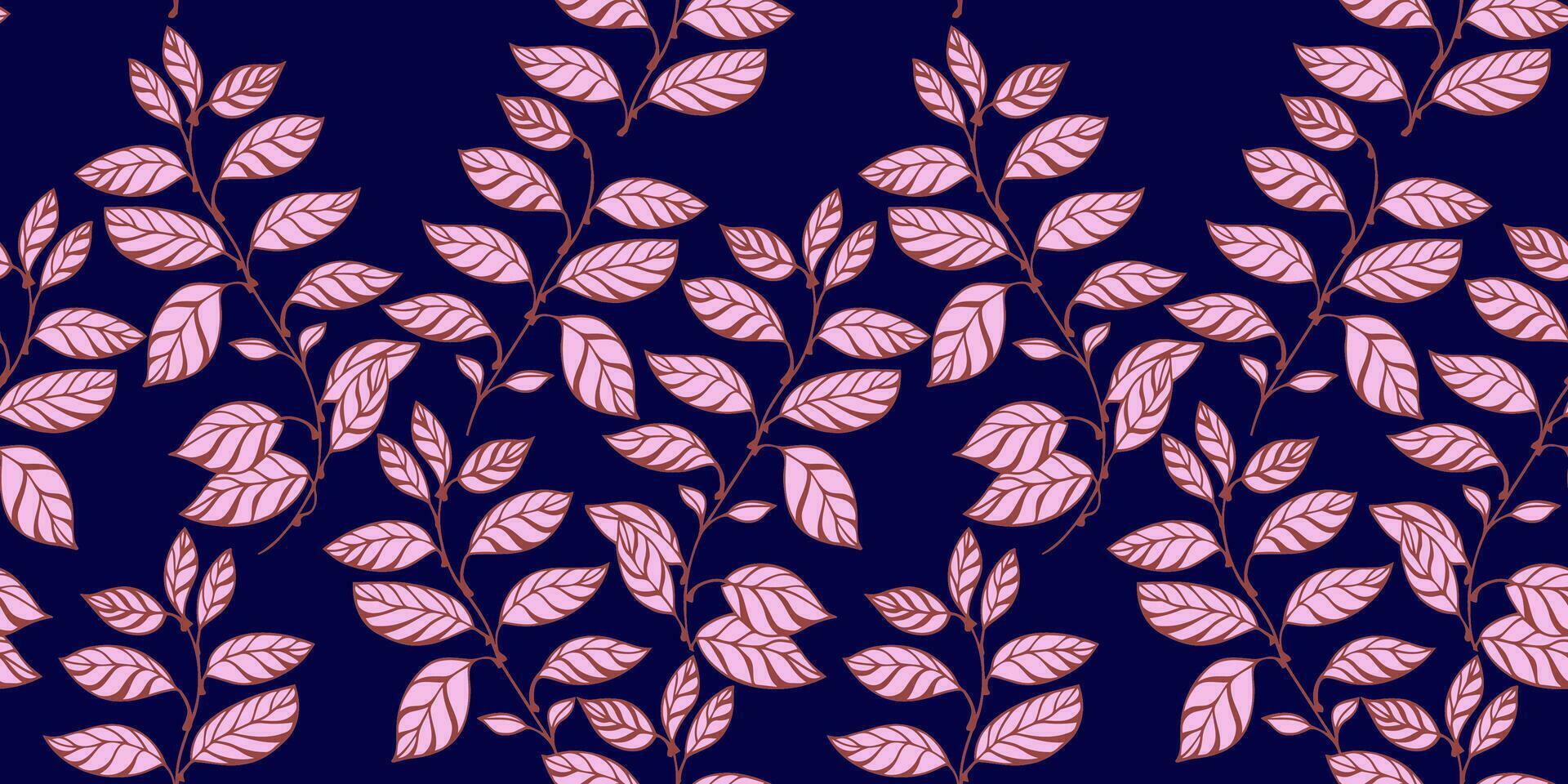 vecteur main tiré créatif, stylisé feuilles tige sans couture modèle. artistique branches feuille foncé violet imprimer. modèle pour conception, textile, mode, tissu, intérieur décor, fond d'écran