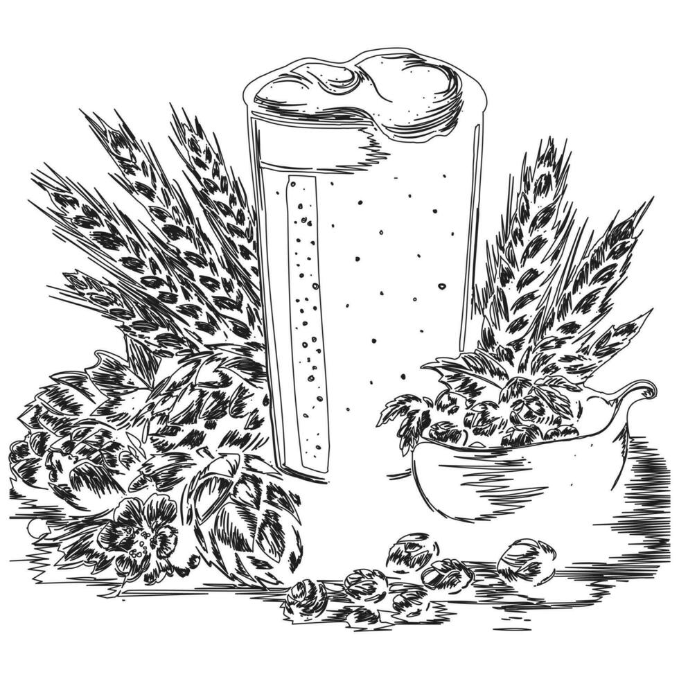 continu ligne dessin de Bière verre avec mousse. artisanat boisson de l'alcool ale dans Facile linéaire style pour bar et pub concept pour menu. oktoberfest équipement. griffonnage vecteur illustration