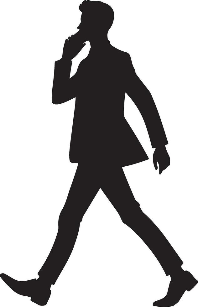 affaires homme parlant avec cellule téléphone et en marchant silhouette vecteur