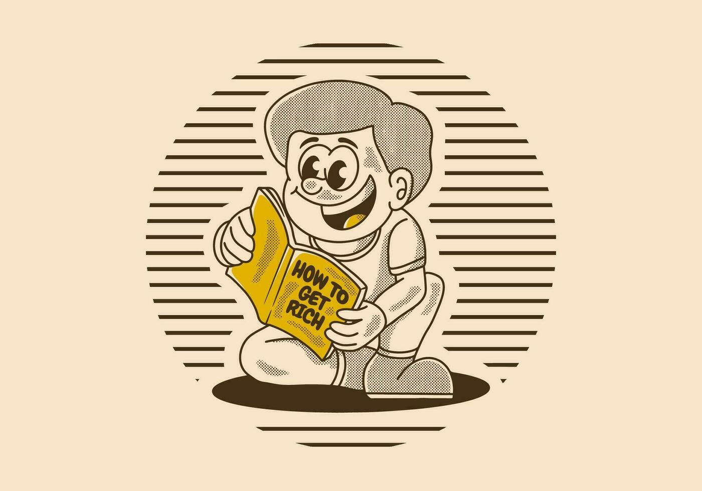 ancien illustration de une garçon en train de lire une livre vecteur