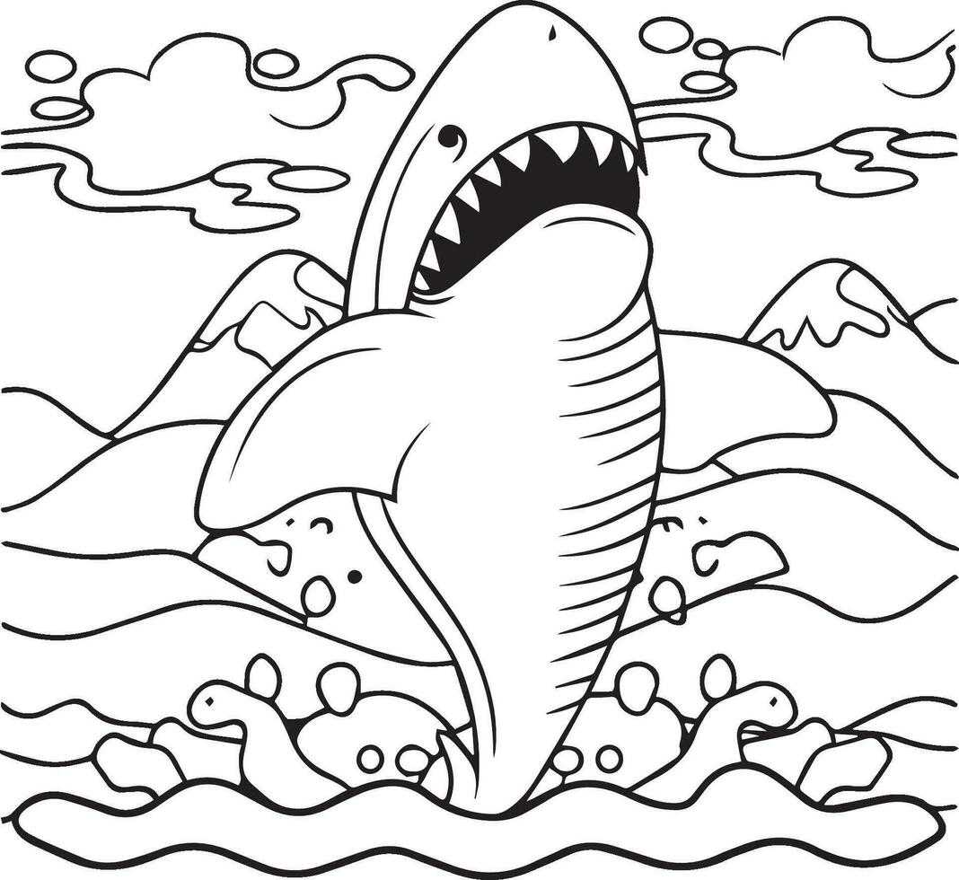 page de le des gamins coloration livre. Couleur dessin animé requin. requin coloration pages vecteur