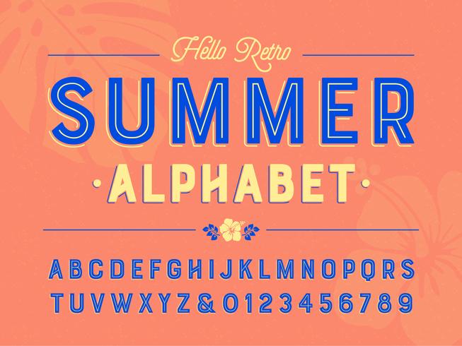 Alphabet rétro été en ligne vecteur