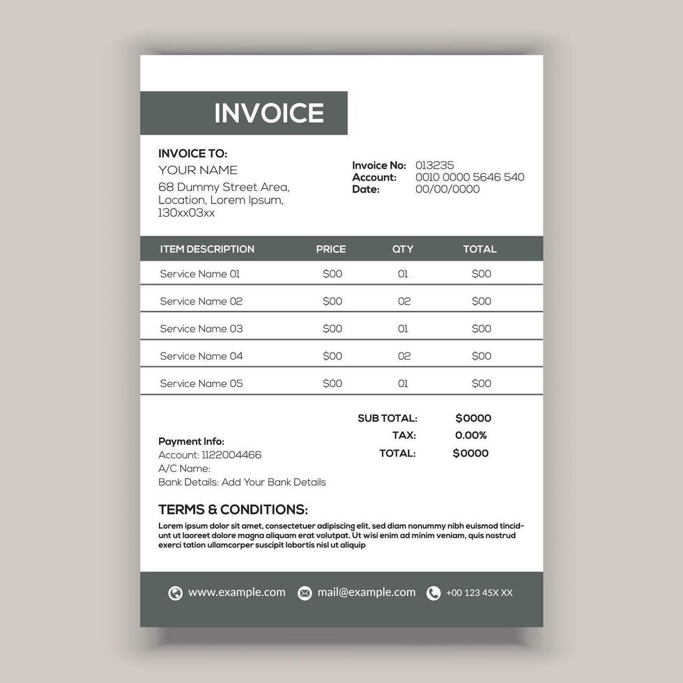 modèle de facture créative d'entreprise d'entreprise. facture commerciale pour votre entreprise, modèle de facture prêt à imprimer. vecteur