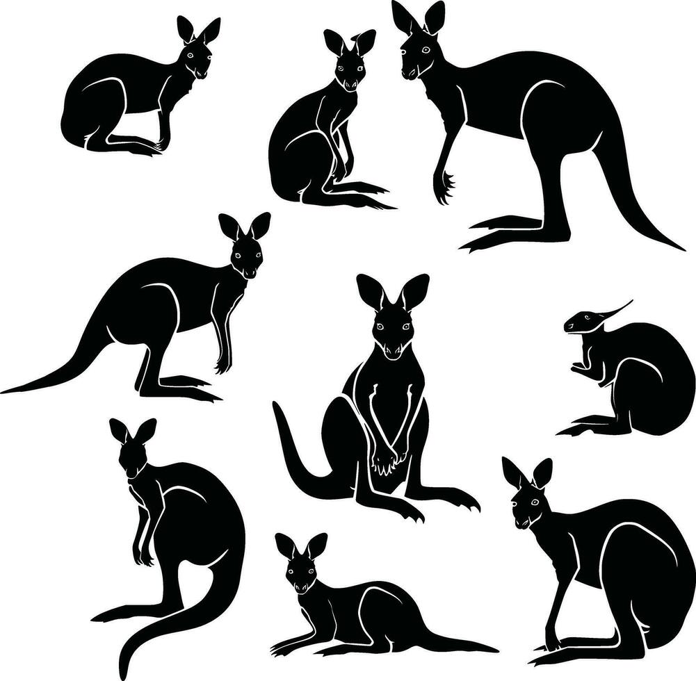 illustration kangourou silhouettes vecteur ensemble