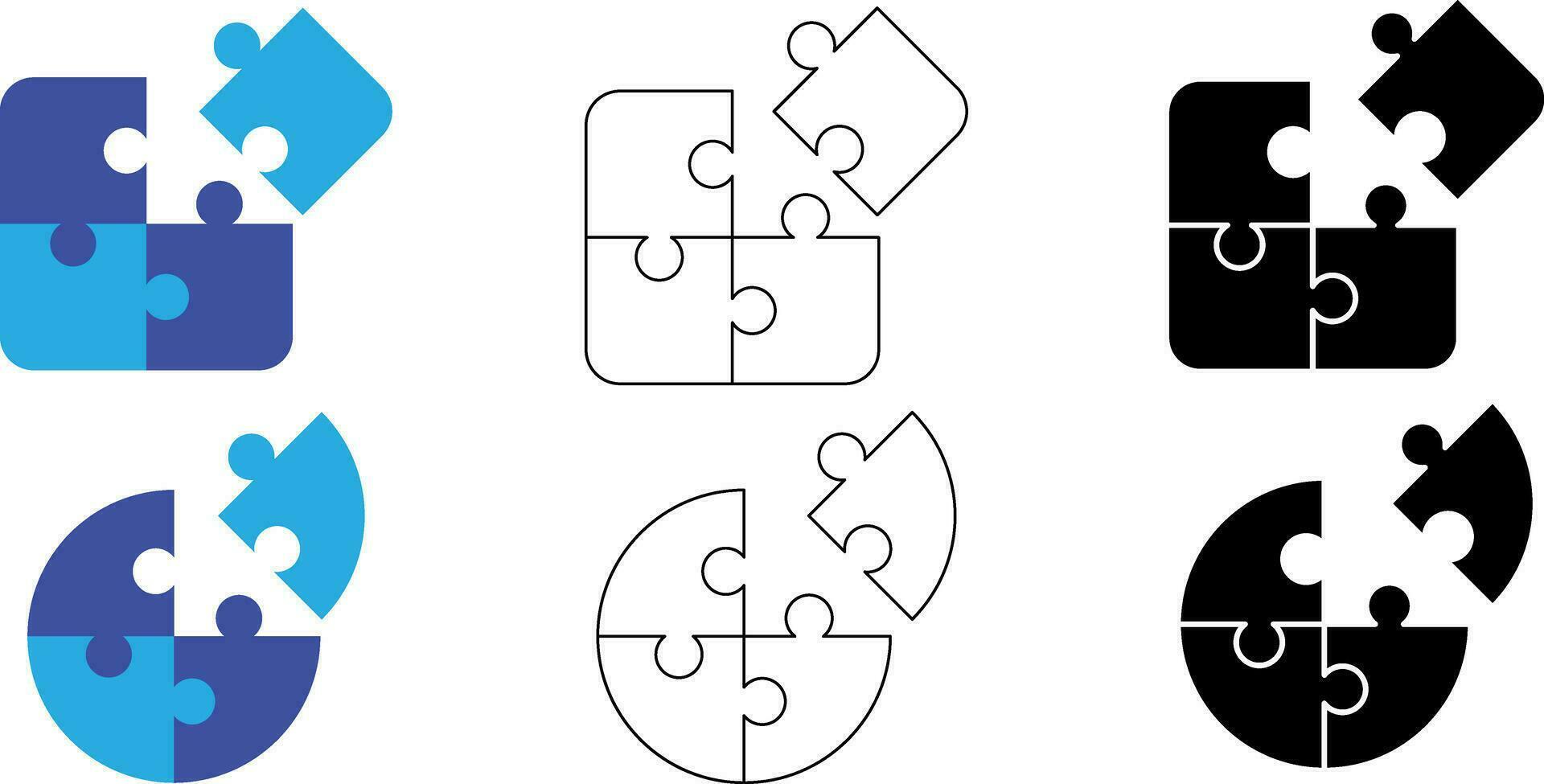 carré et cercle puzzle icône ensemble vecteur