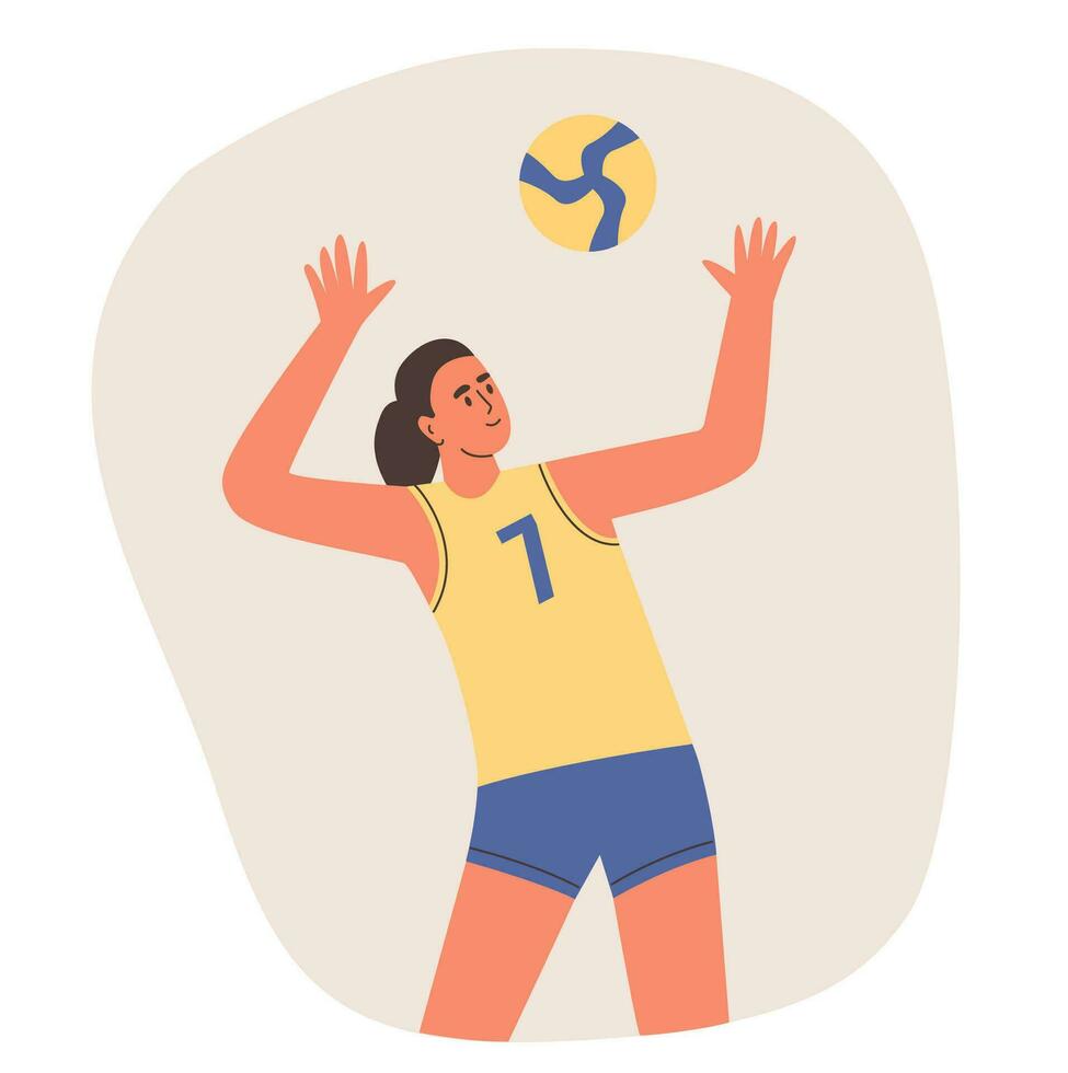 athlétique fille en jouant volley-ball. compétition et réalisation. plat vecteur illustration. Paris 2024.