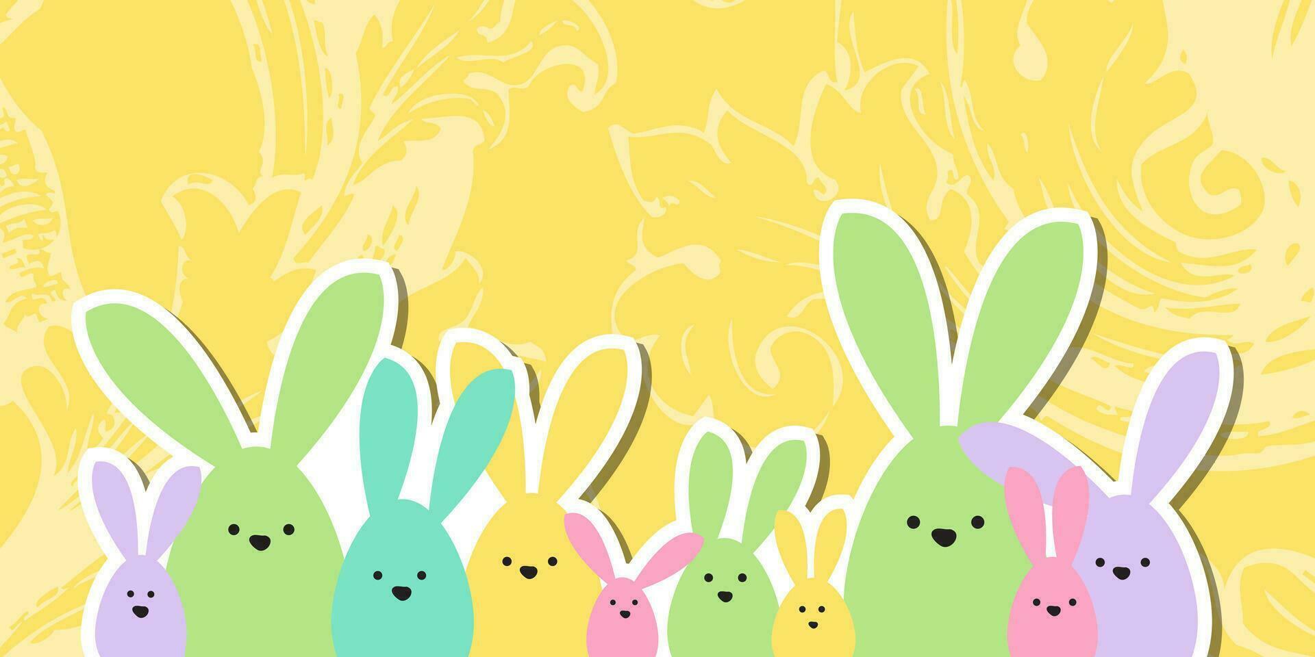 salutation Pâques carte, coloré Pâques lapin famille sur historique floral Contexte vecteur