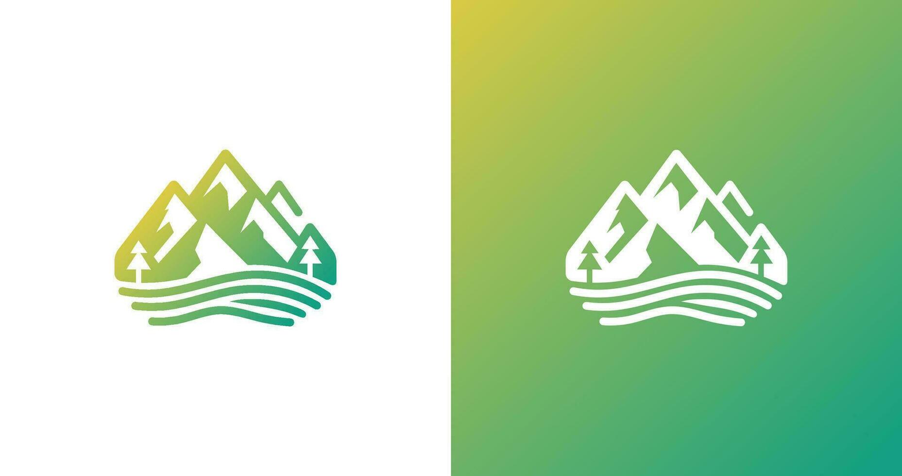 Facile Montagne logo illustration sur vert Jaune pente coloré vecteur