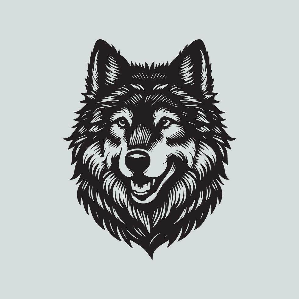 Loup tête dans noir et blanc couleurs. vecteur illustration pour tatouage ou T-shirt conception.