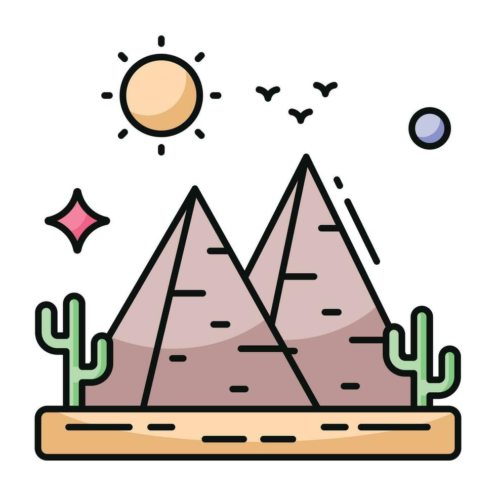 une unique conception icône de montagnes avec Soleil mettant en valeur collines temps vecteur