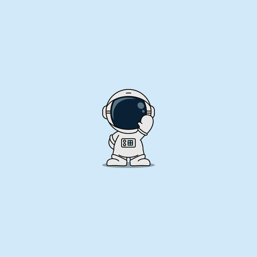 mignonne astronaute agitant main dessin animé, vecteur illustration