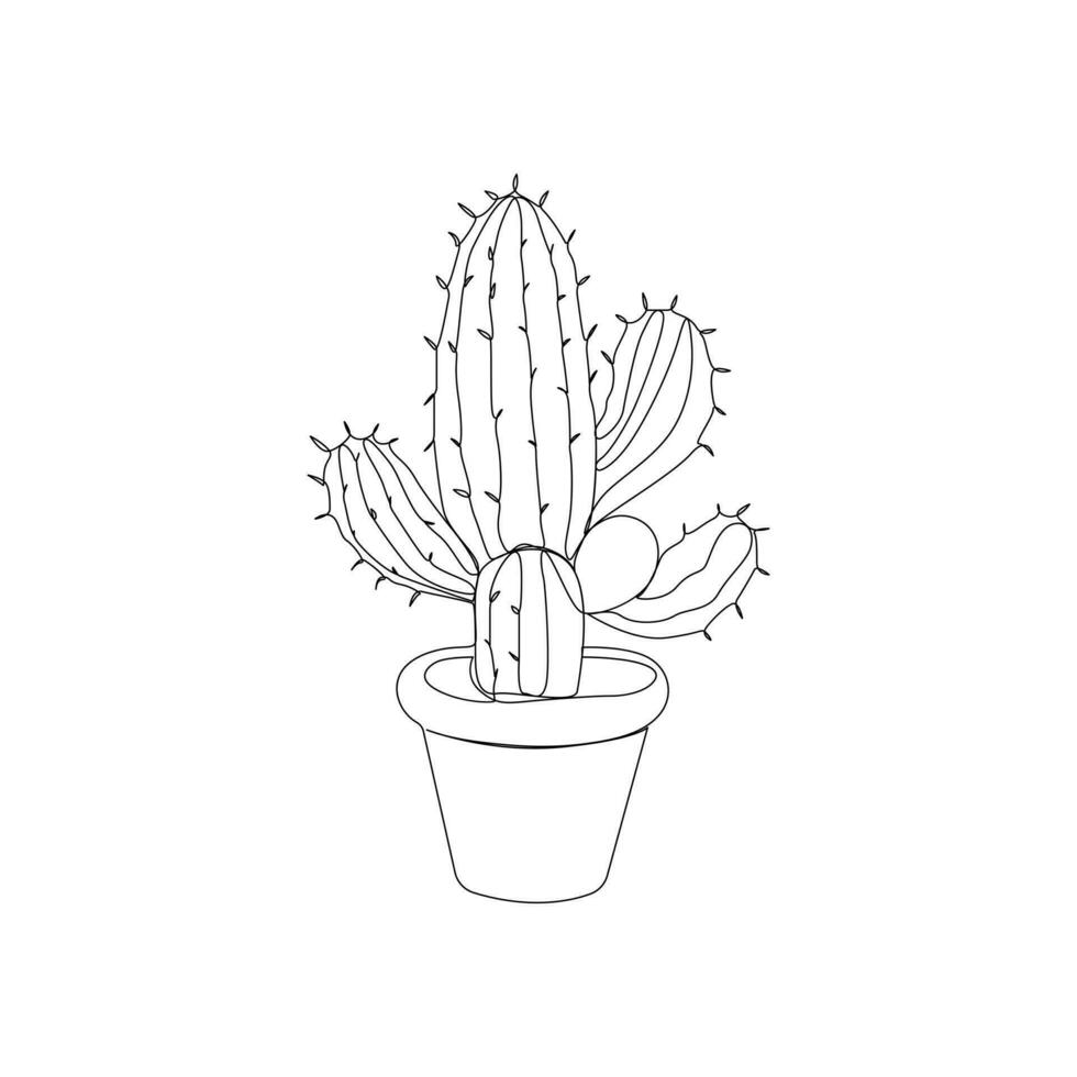 continu un ligne dessin de cactus les plantes contour vecteur art illustration