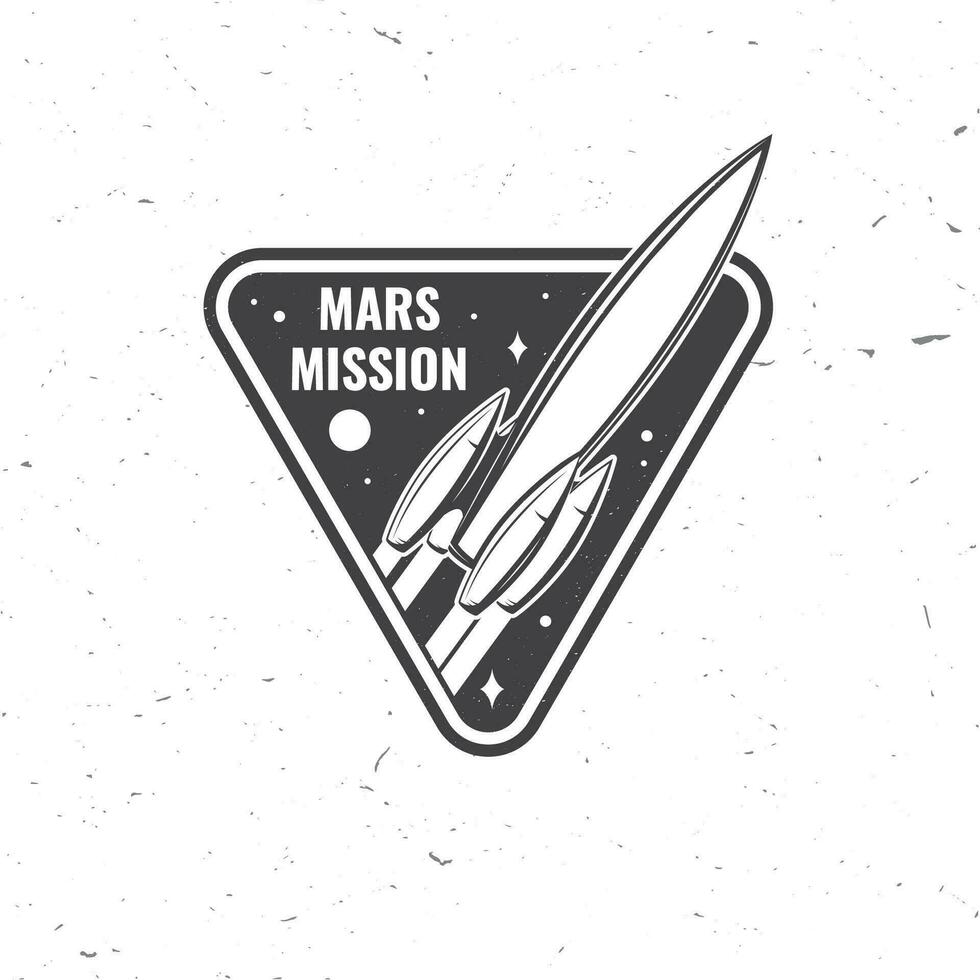 Mars mission logo, badge, correctif. vecteur. concept pour chemise, imprimer, timbre, recouvrir ou modèle. ancien typographie conception avec espace fusée et Mars silhouette. vecteur