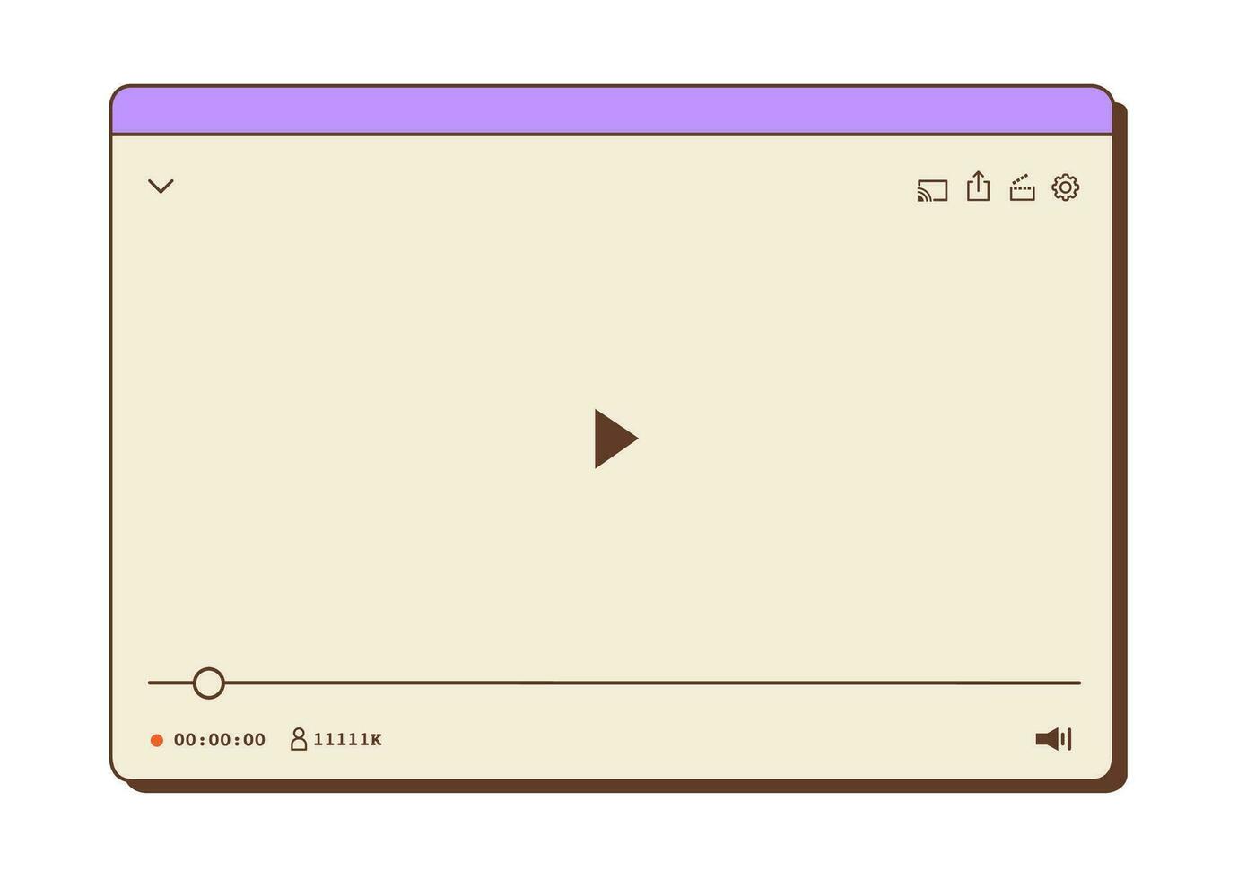 vidéo joueur modèle pour la toile ou mobile applications. rétro nostalgique écran vivre flux. multimédia Cadre disposition avec jouer bouton, volume, temps et utilisateurs Icônes. vecteur plat illustration.