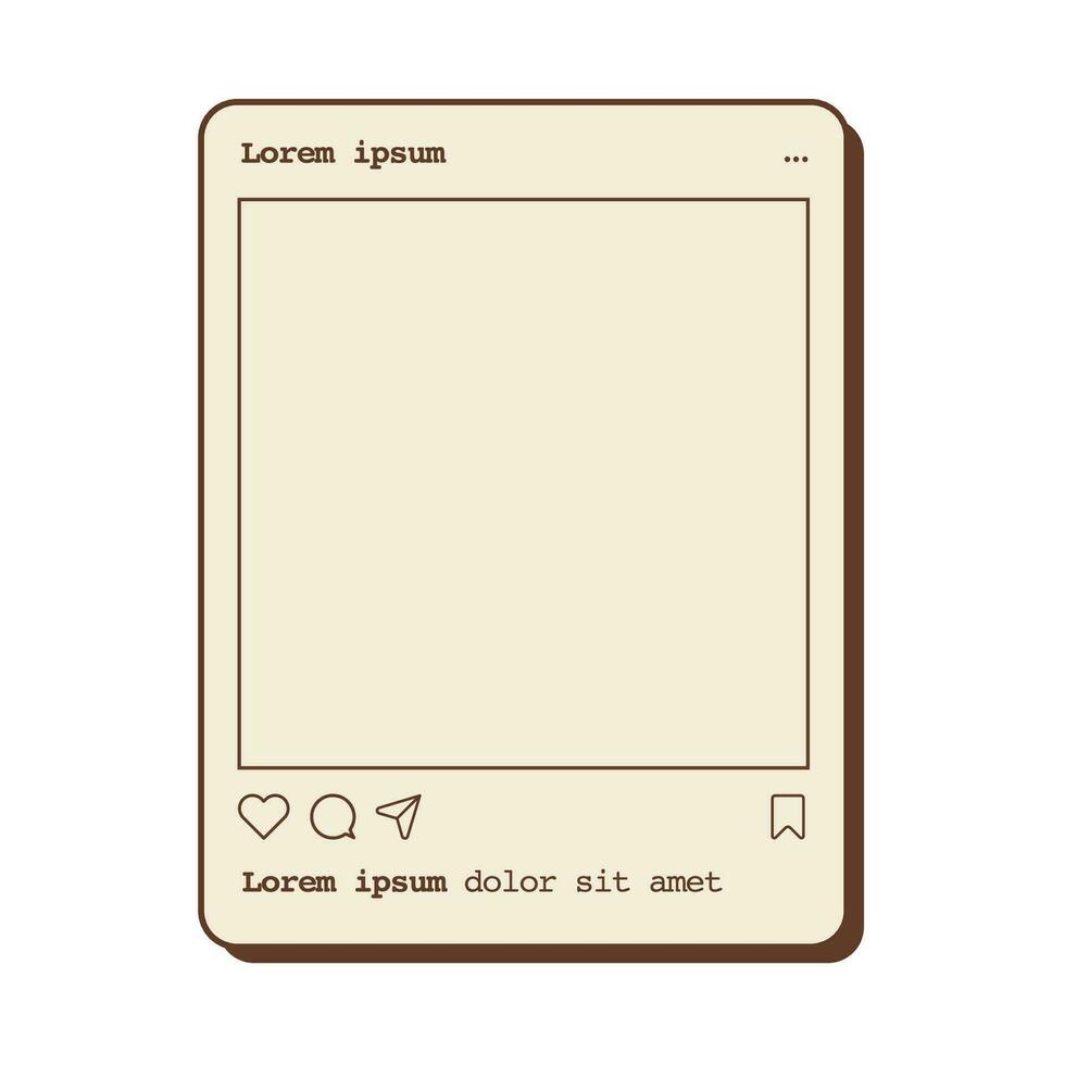 social médias photo Cadre modèle avec endroit pour texte. caméra app avec rétro esthétique conception. image Publier avec comme, partager et commentaire icône. ancien caméra préréglé application. vecteur illustration.