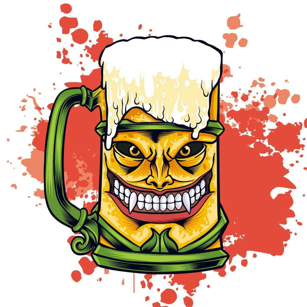 illustration de une Bière verre avec une effrayant monstre visage vecteur