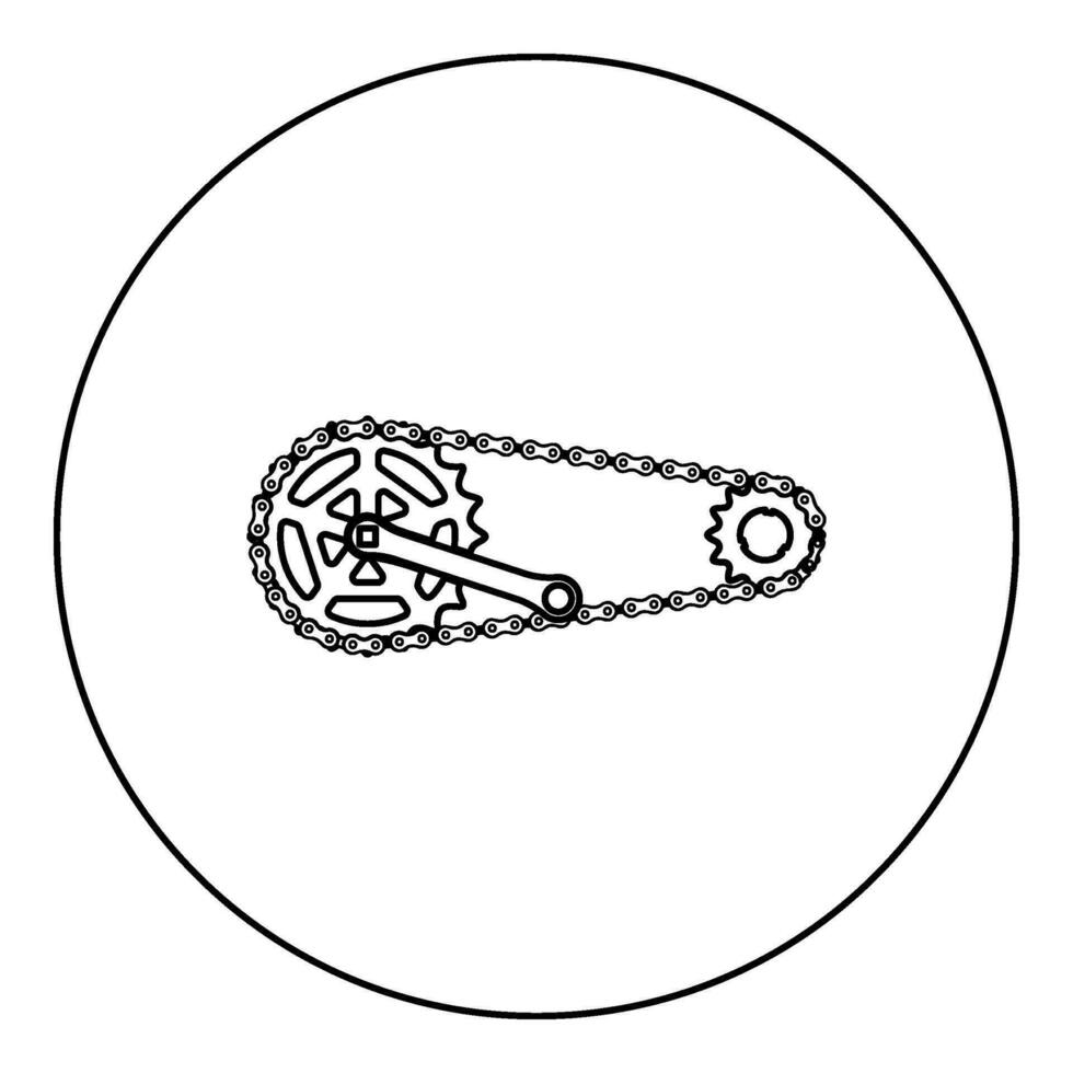 chaîne vélo lien bicyclette moto deux élément pédalier roue dentée pignon manivelle longueur avec équipement pour vélo cassette système bicyclette icône dans cercle rond noir Couleur vecteur illustration image contour