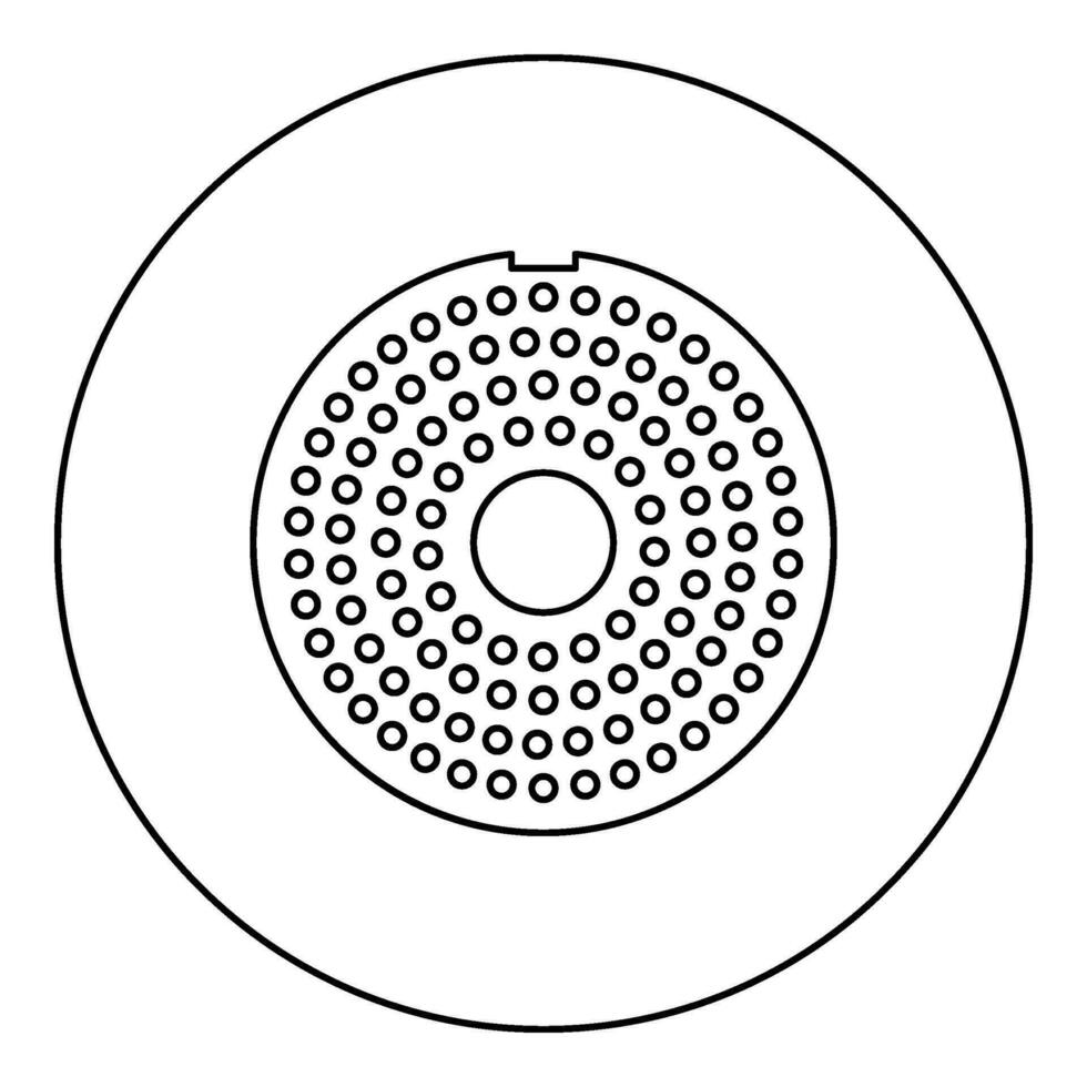 grille pour Viande broyeur assiette hachoir dispositif pour croissance peu profond de Viande treillis tamis icône dans cercle rond noir Couleur vecteur illustration image contour contour ligne mince style