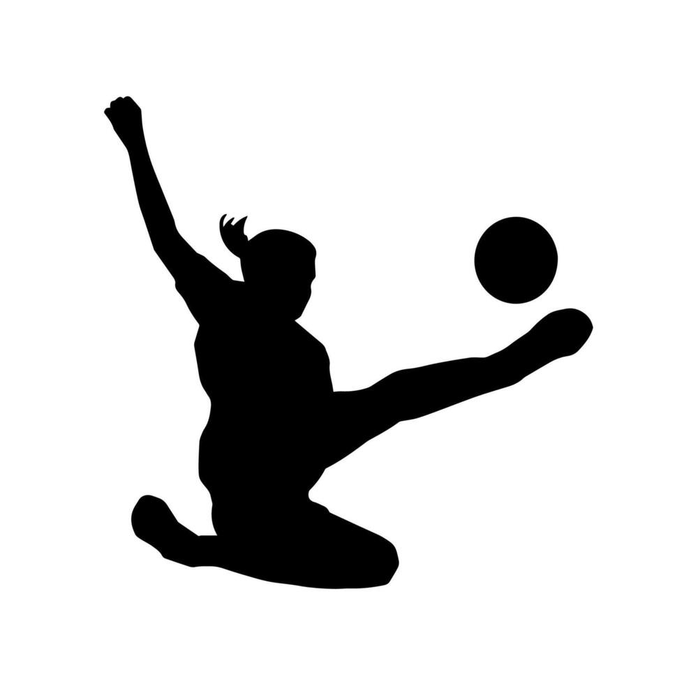 silhouette de une femelle football joueur coups de pied une balle. silhouette de une Football joueur femme dans action pose. vecteur