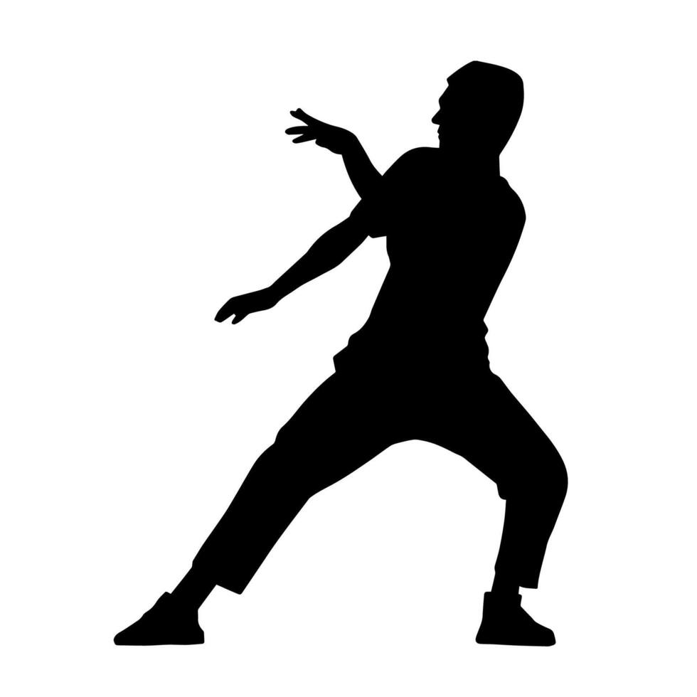 silhouette de une svelte Masculin dans Danse pose. silhouette de une homme dansant. vecteur