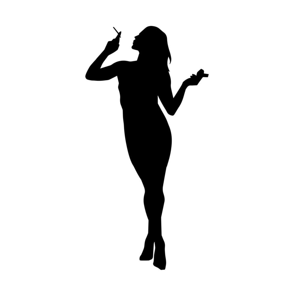 silhouette de une Jeune svelte femelle modèle dans serré tenue. silhouette de une svelte femme dans féminin pose. vecteur