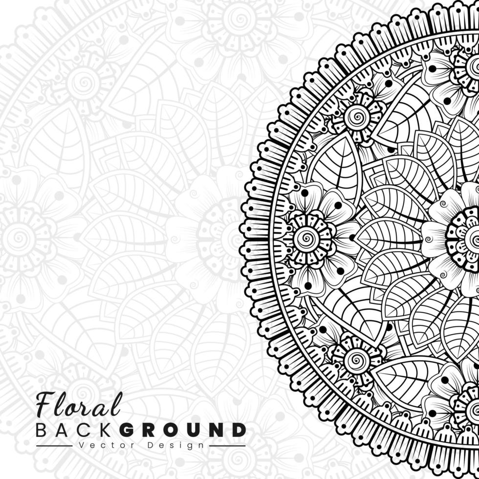 fond avec des fleurs de mehndi. lignes noires sur fond blanc. modèle de bannière ou de carte vecteur