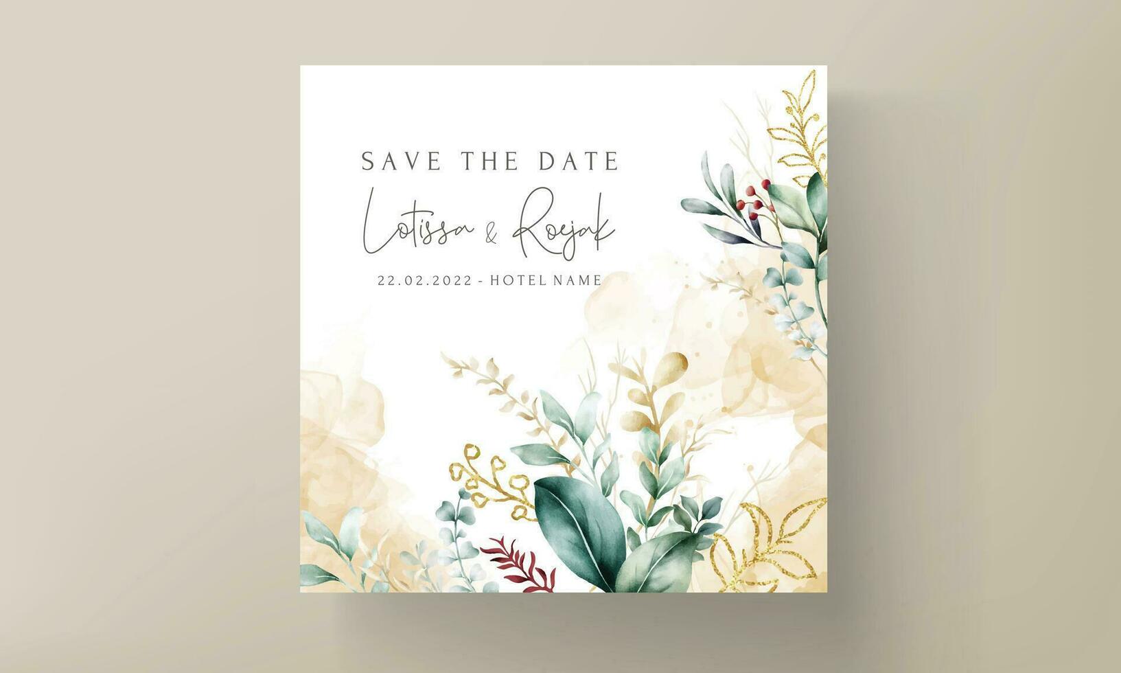 floral engagement invitation modèle avec feuilles aquarelle vecteur