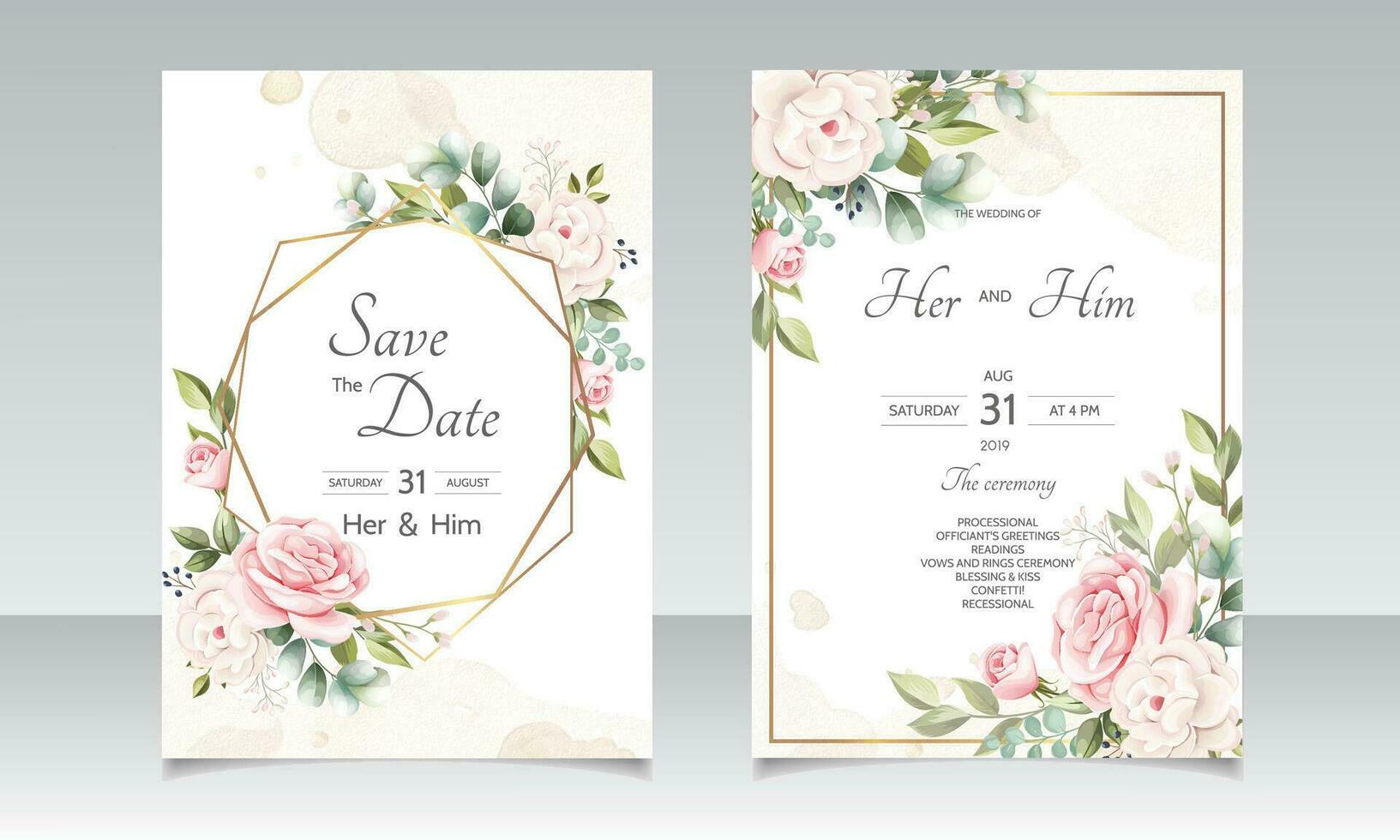 modèle de carte d'invitation de mariage belle guirlande florale vecteur