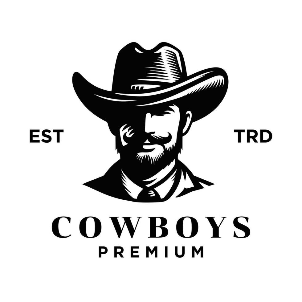 cow-boy tête de face visage logo icône conception vecteur