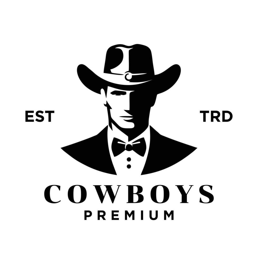 cow-boy tête de face visage logo icône conception vecteur