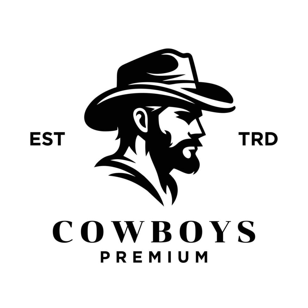cow-boy tête côté visage logo icône conception vecteur