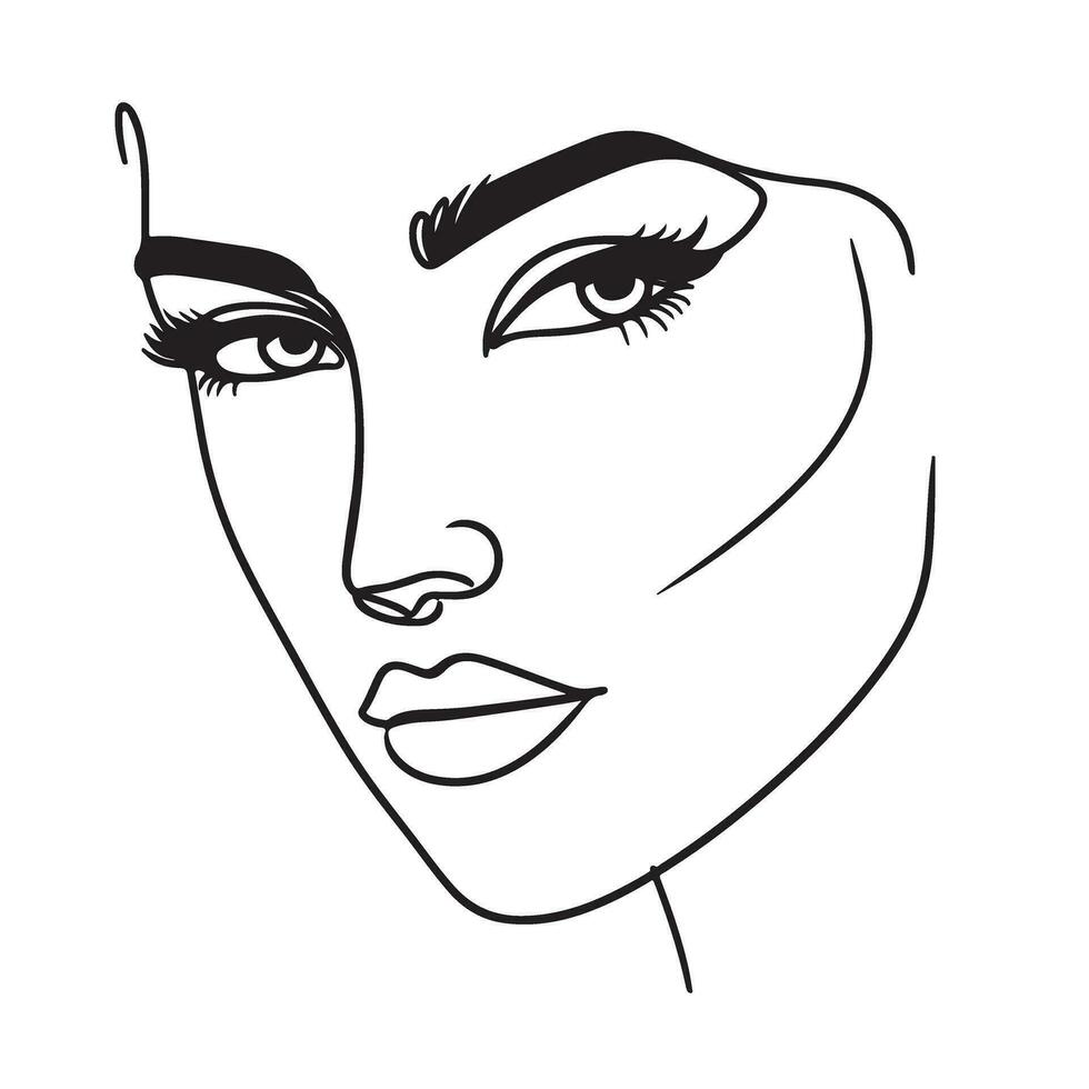 magnifique femmes visage ligne illustration vecteur