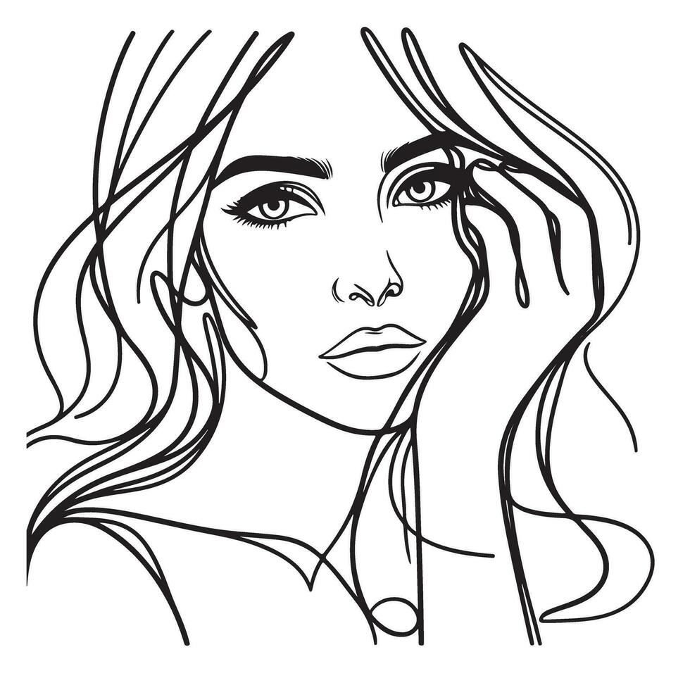 magnifique femmes visage ligne illustration vecteur