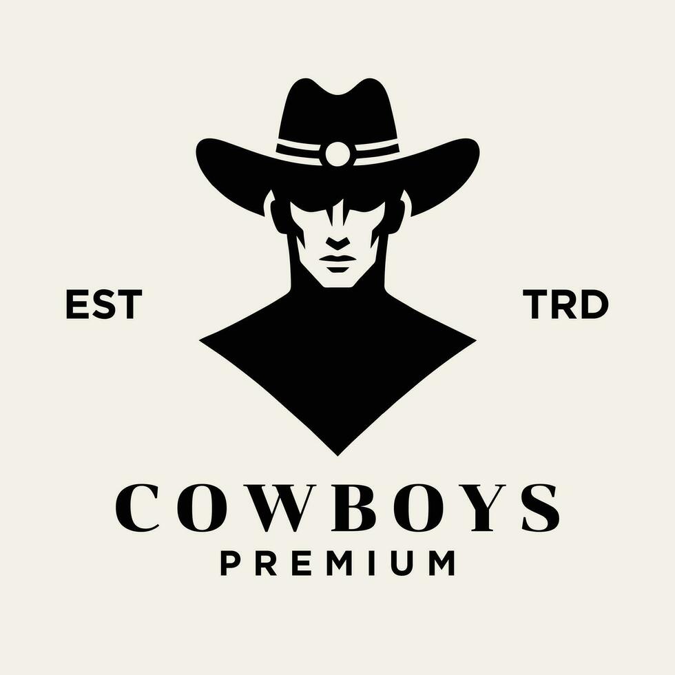 cow-boy tête de face visage logo icône conception vecteur