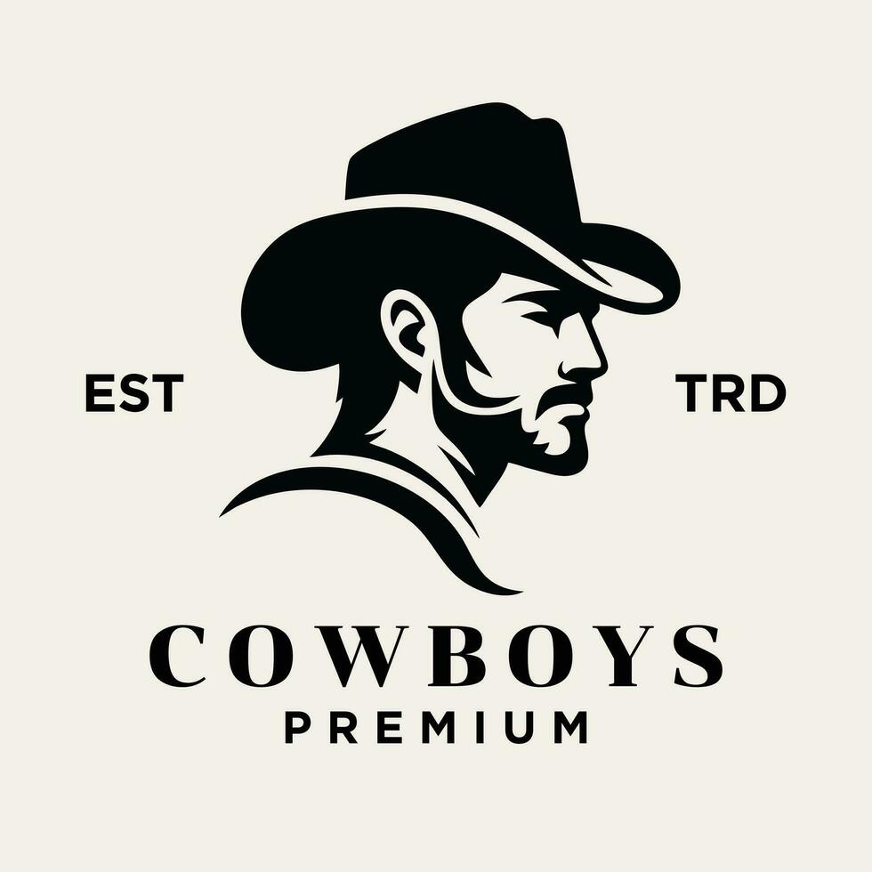 cow-boy tête côté visage logo icône conception vecteur