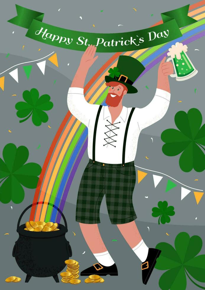 content st. patrick journée affiche. homme les boissons boisson et a amusement. vecteur plat illustration.